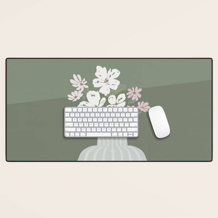 Wildflower Bouquet In Vase Illustration - Muted Pink, Beige And Sage Green Flowers  Desk Mat