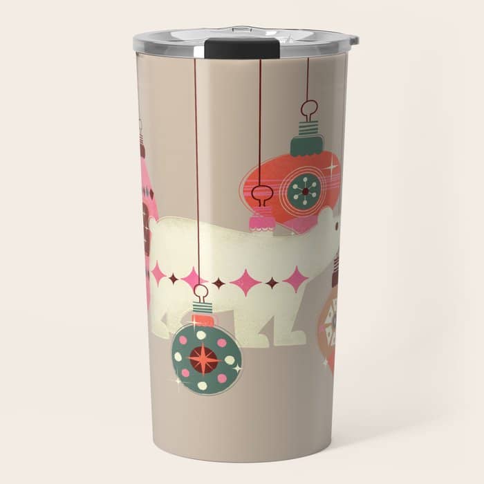 Festive Baubles With A Polar Bear Travel Mug