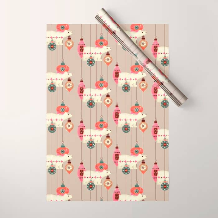 Festive Baubles With A Polar Bear Wrapping Paper
