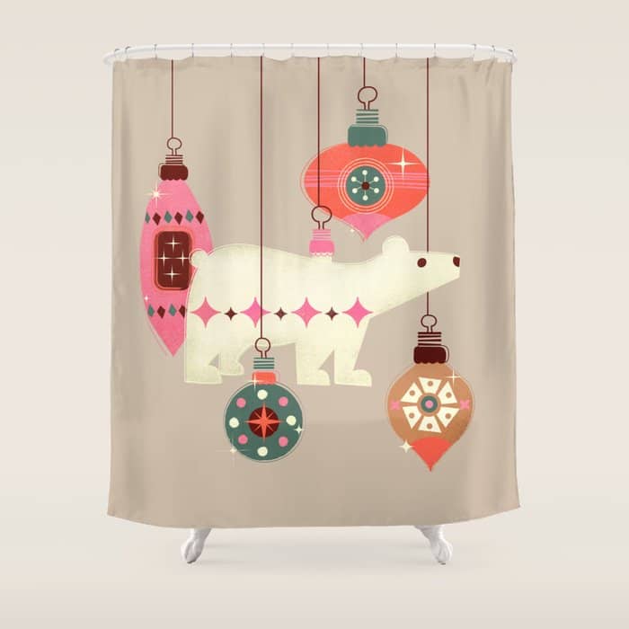 Festive Baubles With A Polar Bear Shower Curtain