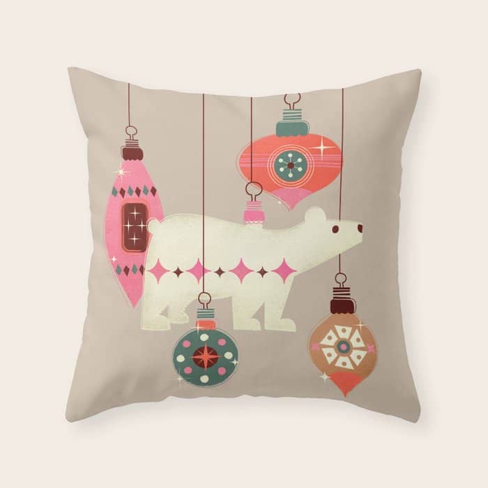 Festive Baubles With A Polar Bear Throw Pillow