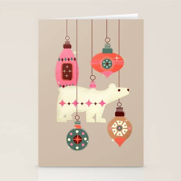 Festive Baubles With A Polar Bear Stationery Card