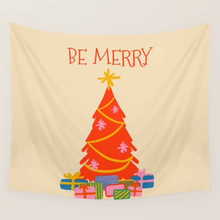 Be Merry Cute And Colorful Christmas Wall Tapestry