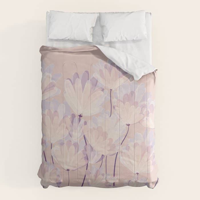 Delicate Light Pink Abstract Flowers Comforter