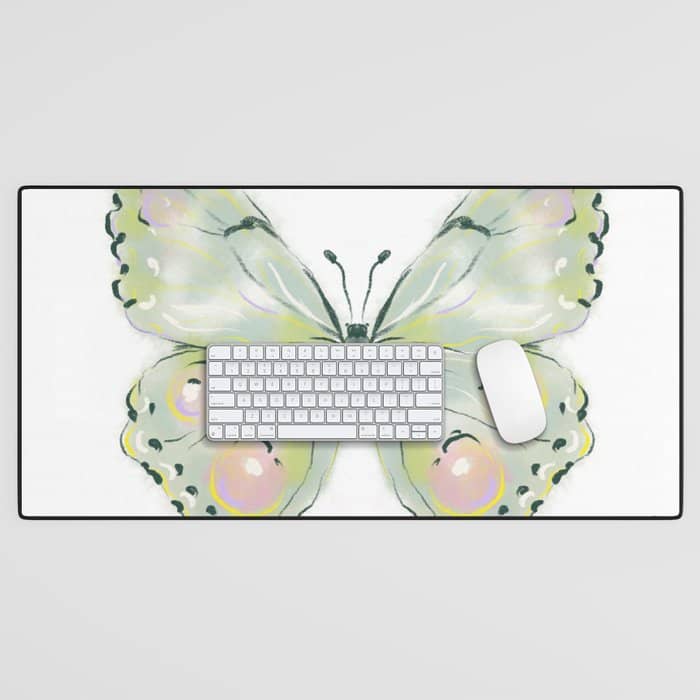 Exquisite Light Green Watercolour Butterfly Desk Mat