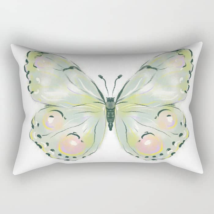 Exquisite Light Green Watercolour Butterfly Rectangular Pillow
