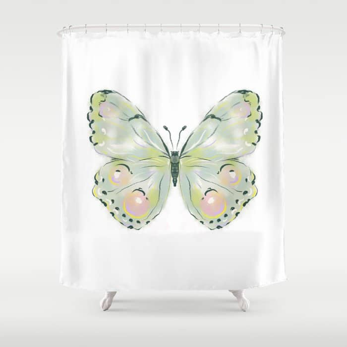 Exquisite Light Green Watercolour Butterfly Shower Curtain