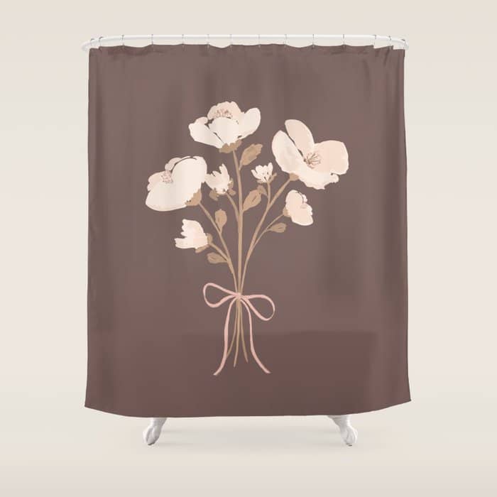 Delicate Bouquet Of Flowers With Bow - Peach And Mocha Copper Shower Curtain