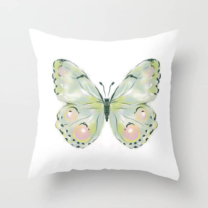 Exquisite Light Green Watercolour Butterfly Throw Pillow