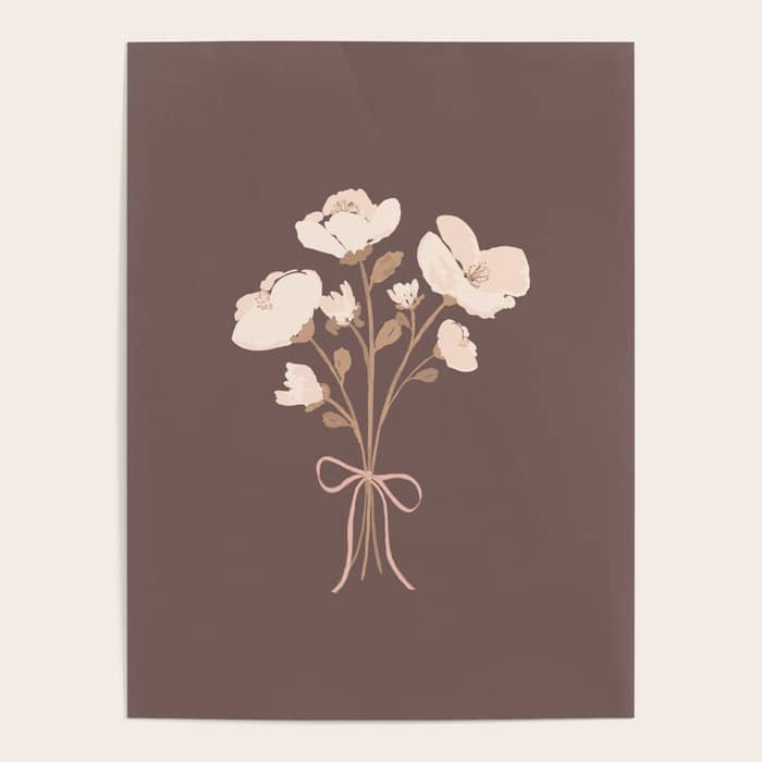 Delicate Bouquet Of Flowers With Bow - Peach And Mocha Copper Poster