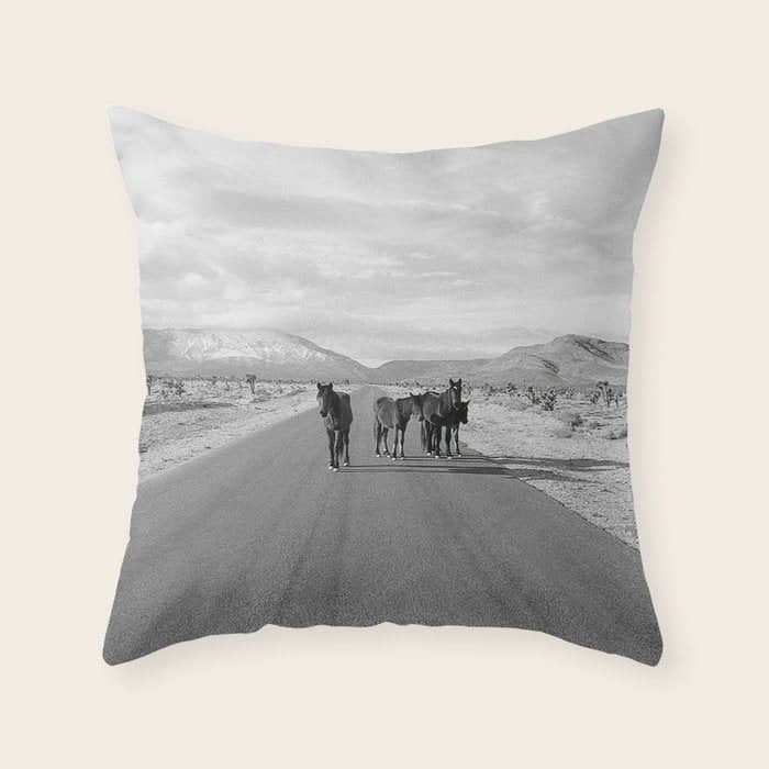 Spring Mountain Wild Horses Throw Pillow