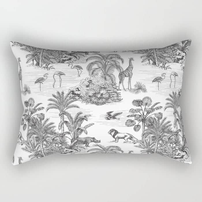 Tropical Toile De Jouy Exotic Safari Lion & Giraffe Rectangular Pillow