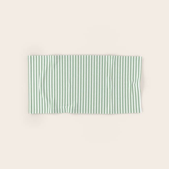 Fern Green And White Micro Vertical Vintage English Country Cottage Ticking Stripe Bath Towel