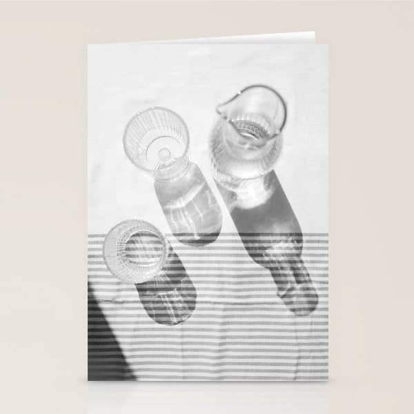 Black And White Glass Shadows And Stripes | Summer Shadow Play Still Life Light Bright Photography Print Photo Art Minimal Art Print Stationery Card
