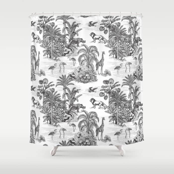 Tropical Toile De Jouy Exotic Safari Lion & Giraffe Shower Curtain