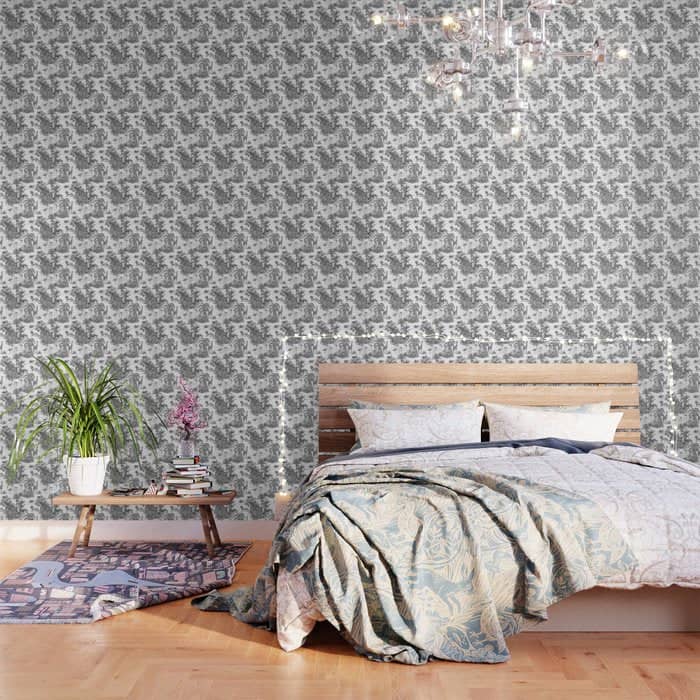 Tropical Toile De Jouy Exotic Safari Lion & Giraffe Wallpaper
