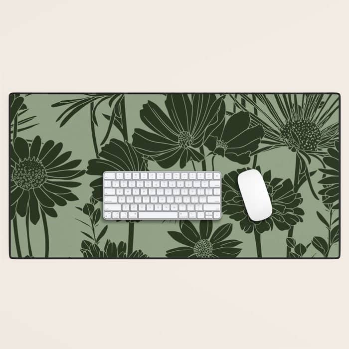 Floral Prints, Dark Green, Colour Prints Desk Mat