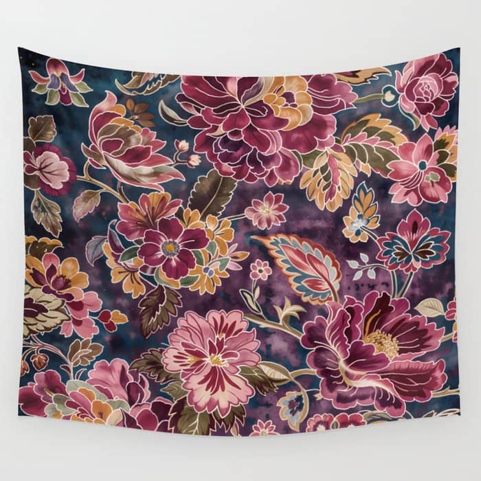 Exotic Plum Bohemian Floral Wall Tapestry