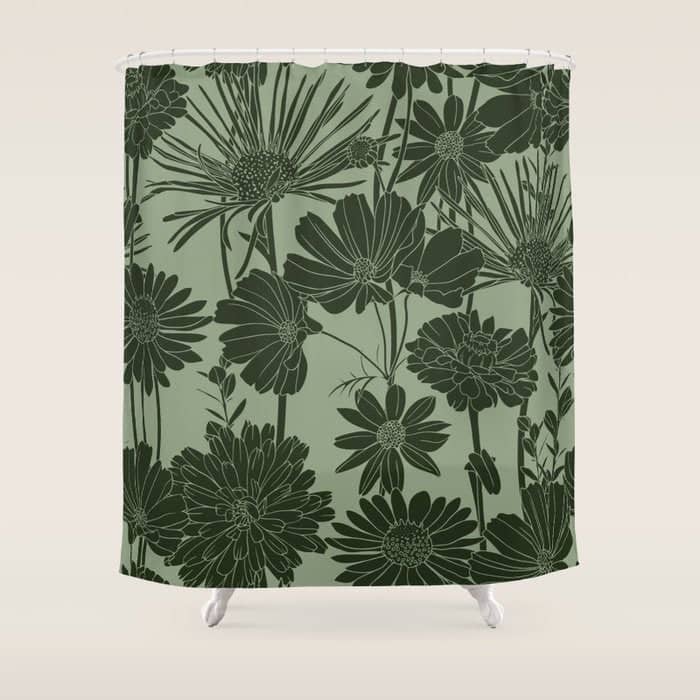 Floral Prints, Dark Green, Colour Prints Shower Curtain