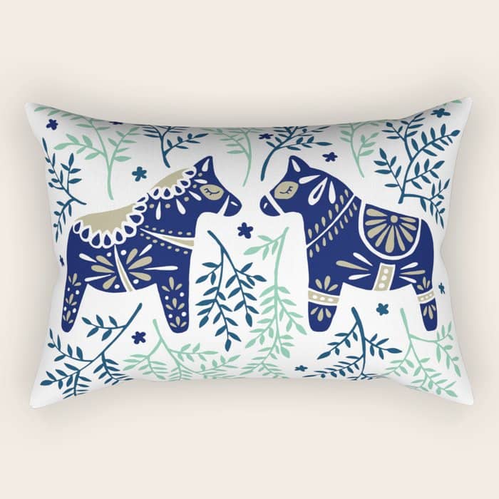 Swedish Dala Horse - Navy & Mint Palette Rectangular Pillow