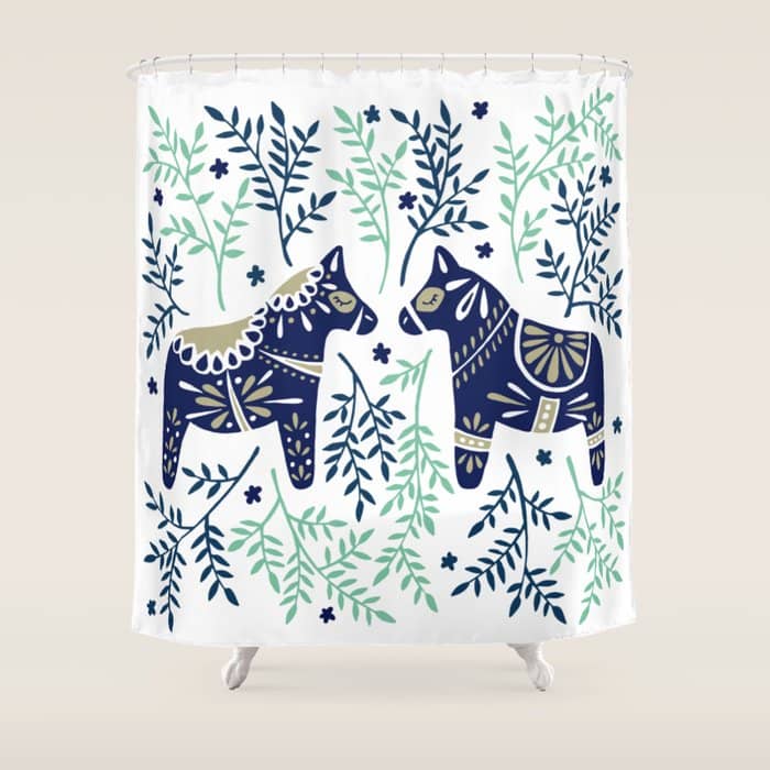 Swedish Dala Horse - Navy & Mint Palette Shower Curtain