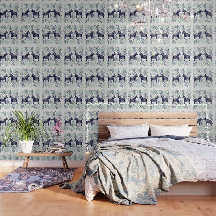 Swedish Dala Horse - Navy & Mint Palette Wallpaper