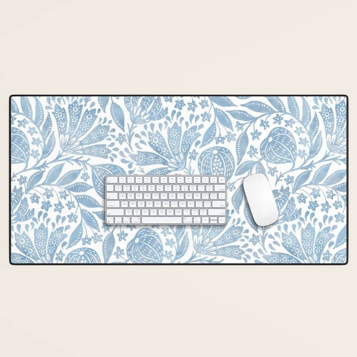 French Country Fig Garden In Blue Desk Mat
