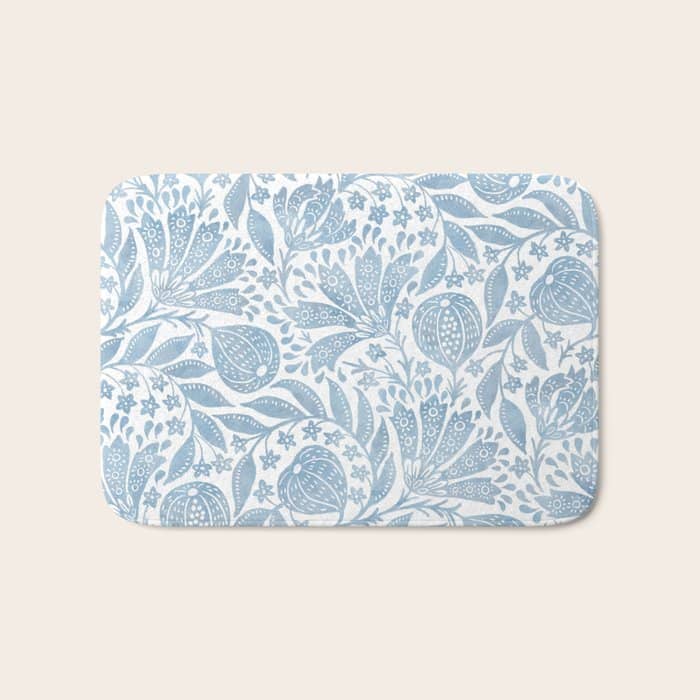 French Country Fig Garden In Blue Bath Mat
