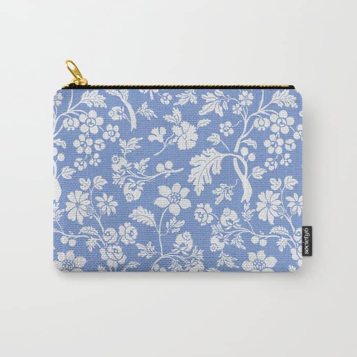 Vintage Style Chintz Florals On Blue Carry All Pouch
