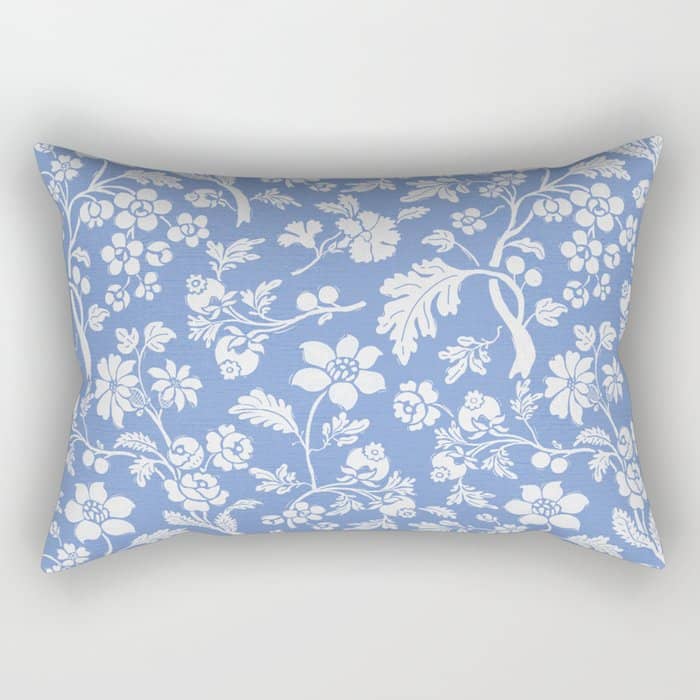 Vintage Style Chintz Florals On Blue Rectangular Pillow