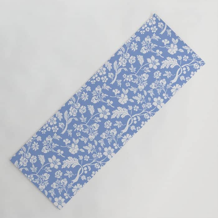 Vintage Style Chintz Florals On Blue Yoga Mat
