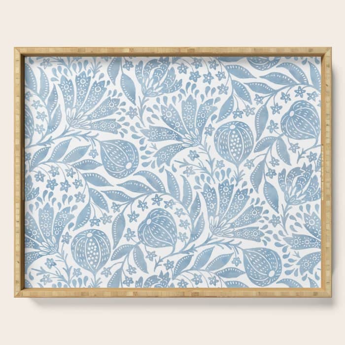 French Country Fig Garden In Blue Serving Tray