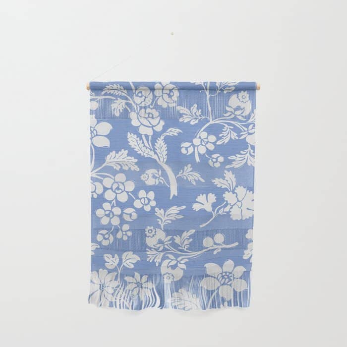 Vintage Style Chintz Florals On Blue Wall Hanging