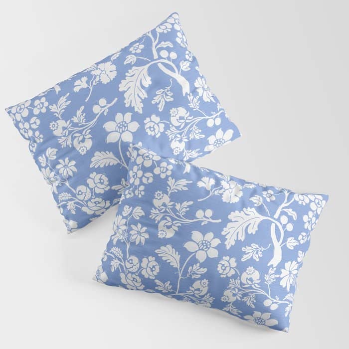 Vintage Style Chintz Florals On Blue Pillow Sham
