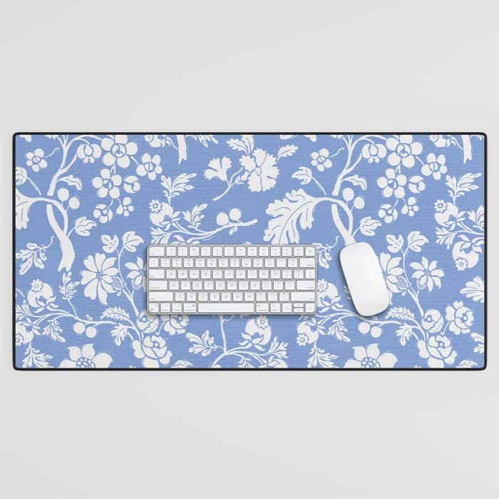Vintage Style Chintz Florals On Blue Desk Mat