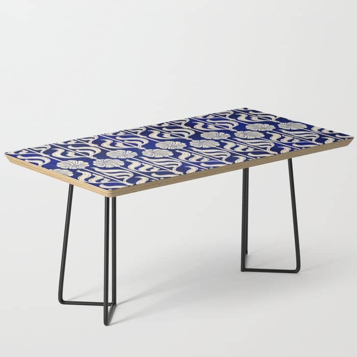 Art Deco Florals On Dark Blue Coffee Table