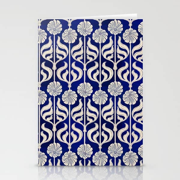Art Deco Florals On Dark Blue Stationery Card