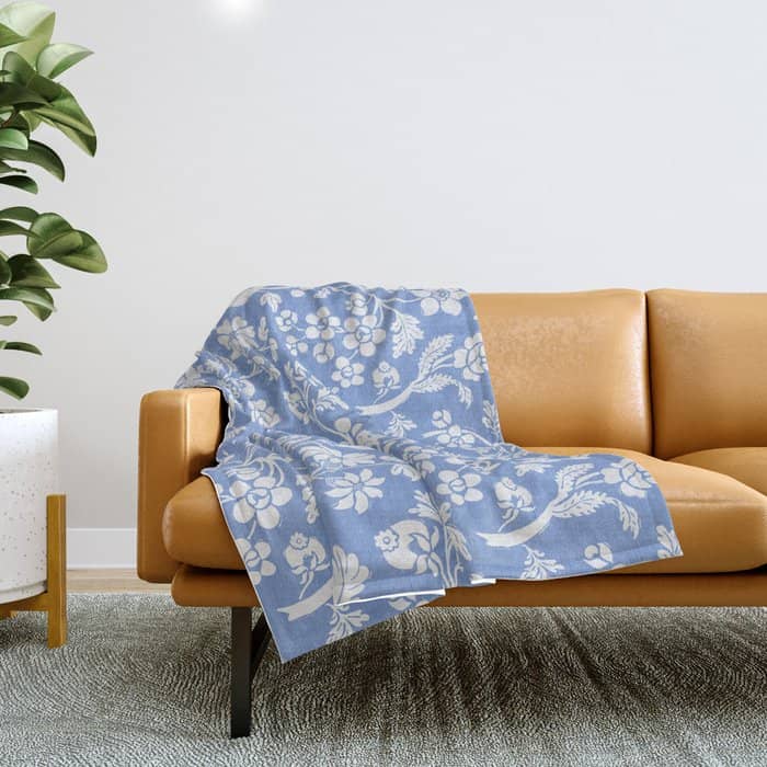 Vintage Style Chintz Florals On Blue Throw Blanket