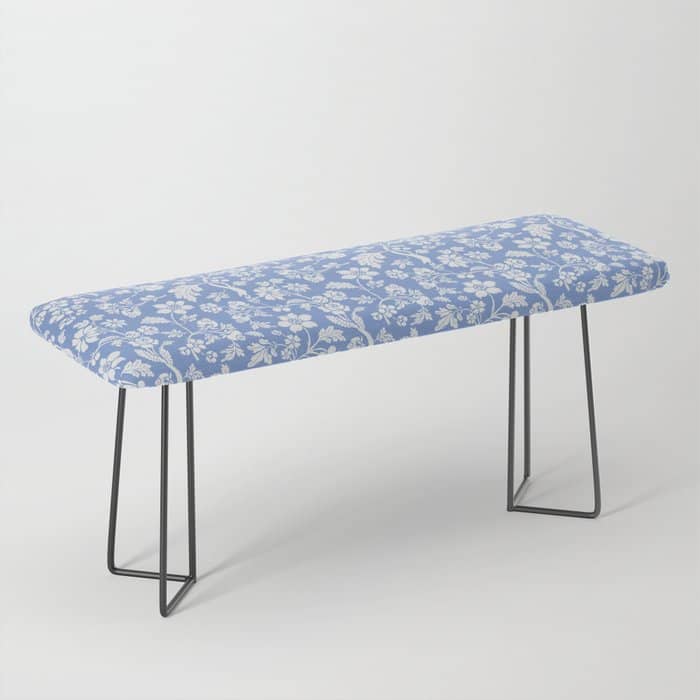 Vintage Style Chintz Florals On Blue Bench
