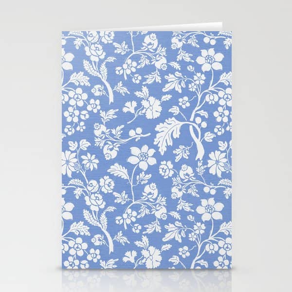 Vintage Style Chintz Florals On Blue Stationery Card