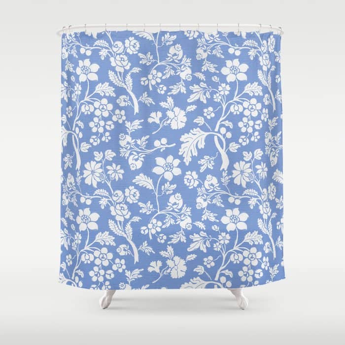 Vintage Style Chintz Florals On Blue Shower Curtain