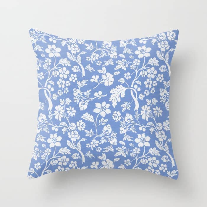 Vintage Style Chintz Florals On Blue Throw Pillow