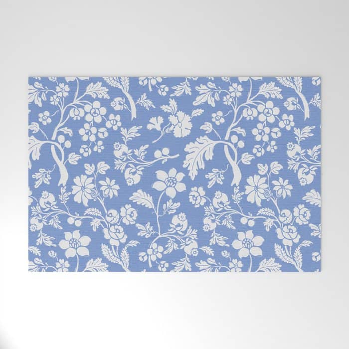 Vintage Style Chintz Florals On Blue Welcome Mat