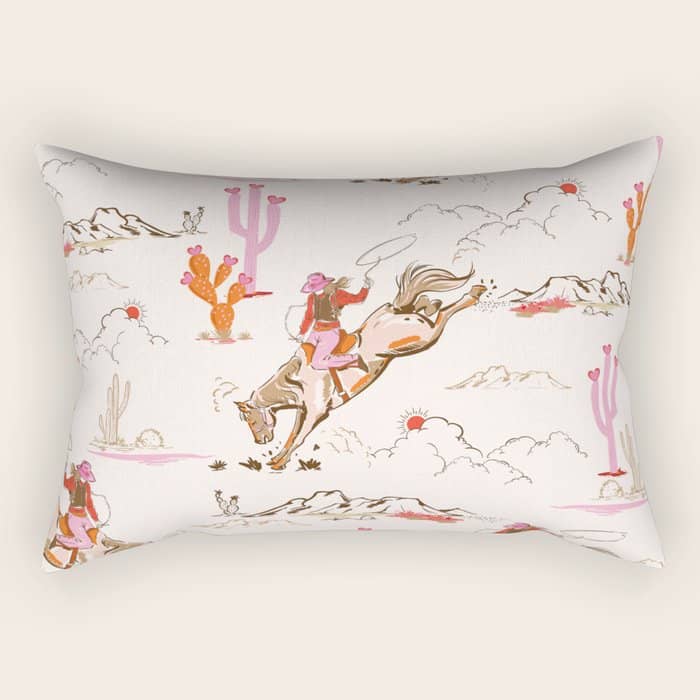 Equestrian Cowgirl Western Rodeo Pattern Rectangular Pillow