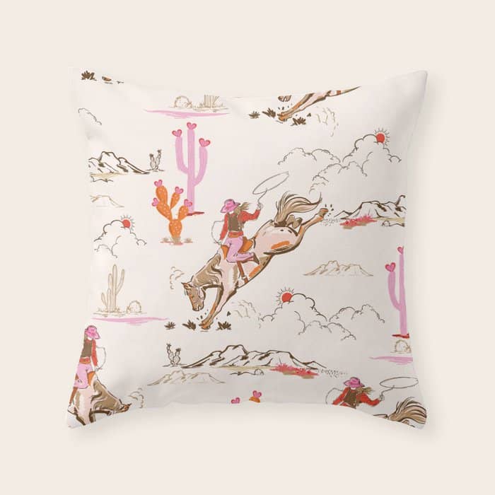 Equestrian Cowgirl Western Rodeo Pattern Throw Pillow