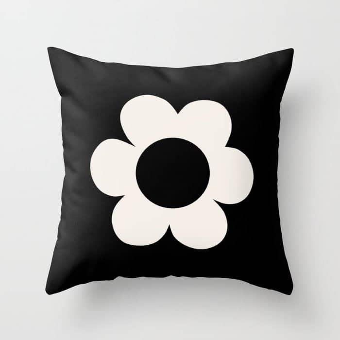 La Fleur | 06 - Retro Floral Print Black And White Flower Throw Pillow