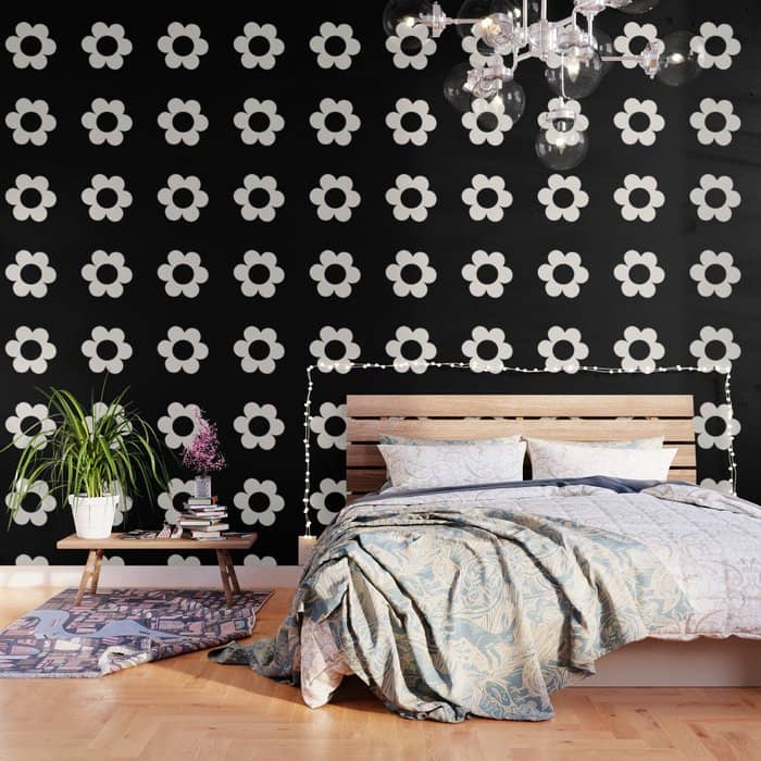 La Fleur | 06 - Retro Floral Print Black And White Flower Wallpaper