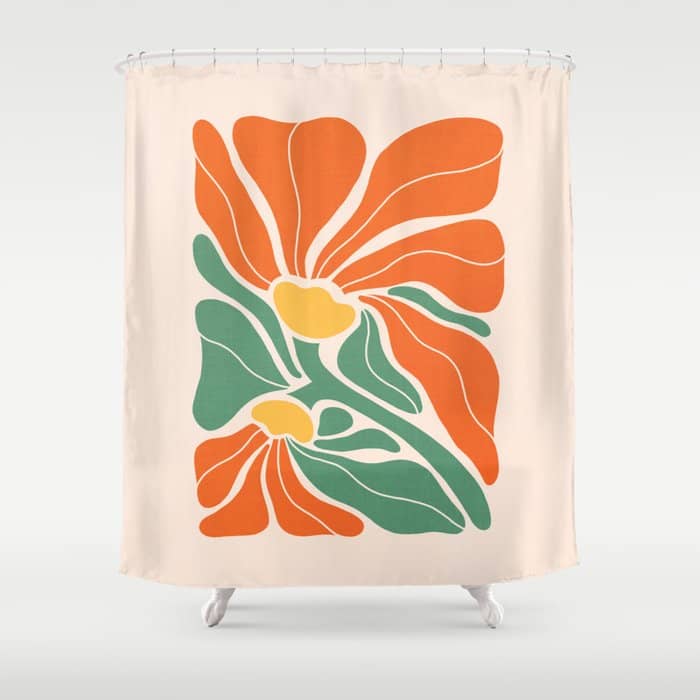Modern Boho Art Nouveau Floral 1.2 Duo Orange And Green Shower Curtain