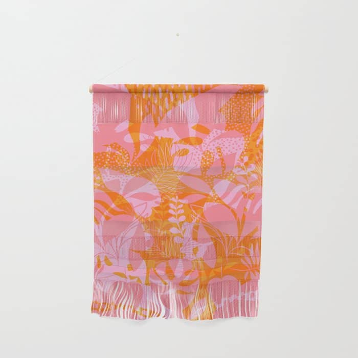Tropical Jungle Pattern - Orange & Pink Wall Hanging