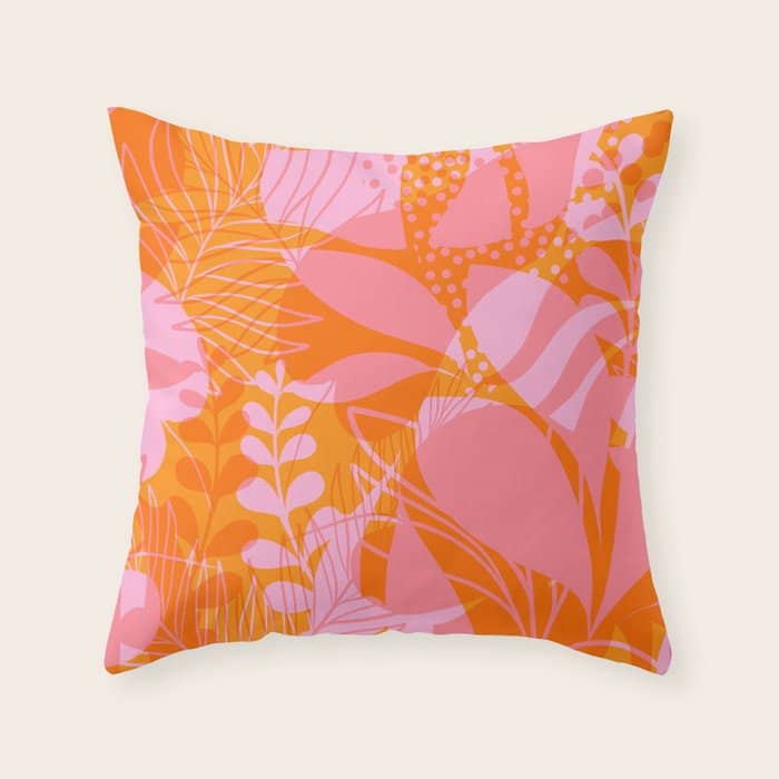 Tropical Jungle Pattern - Orange & Pink Throw Pillow